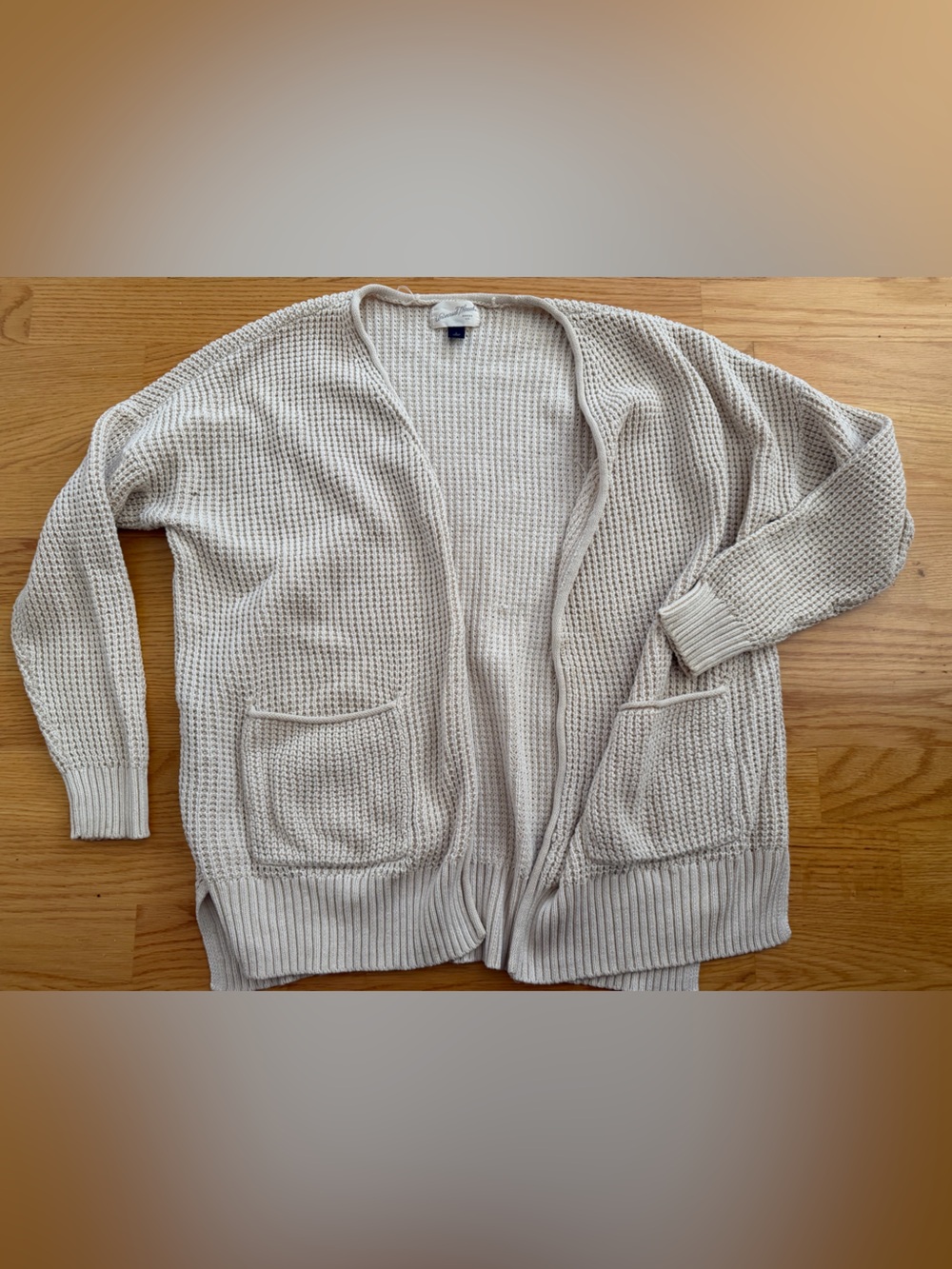 Universal Thread Cream Waffle Knit Open Cardigan with Pockets